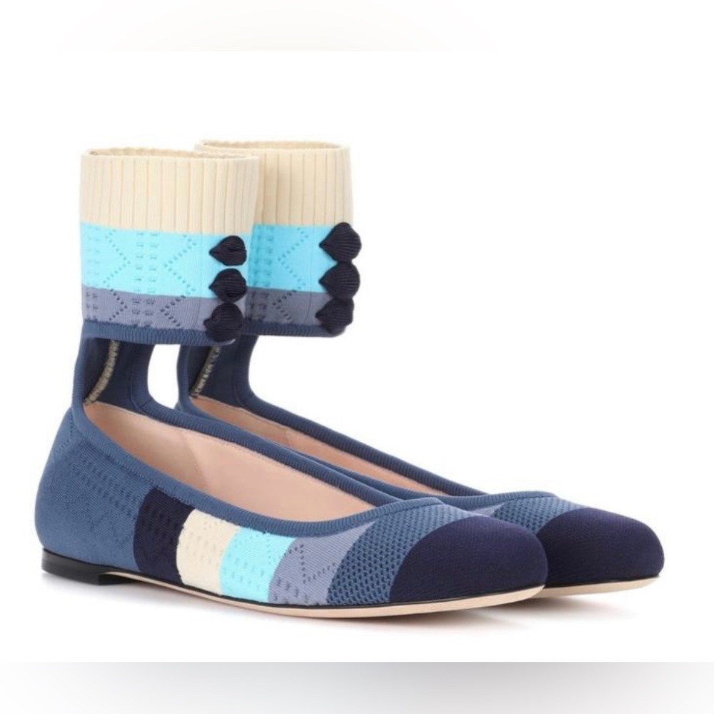 Fendi Rockoko Flat ankle strap blue strip size 38.5